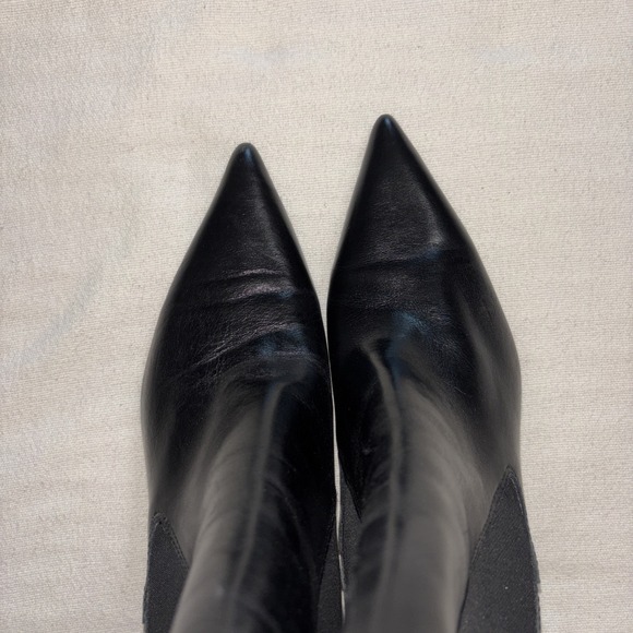 Zara Leather Chelsea Black Boots Gold Metallic Heel Women's Size 8.5 - Picture 8 of 9